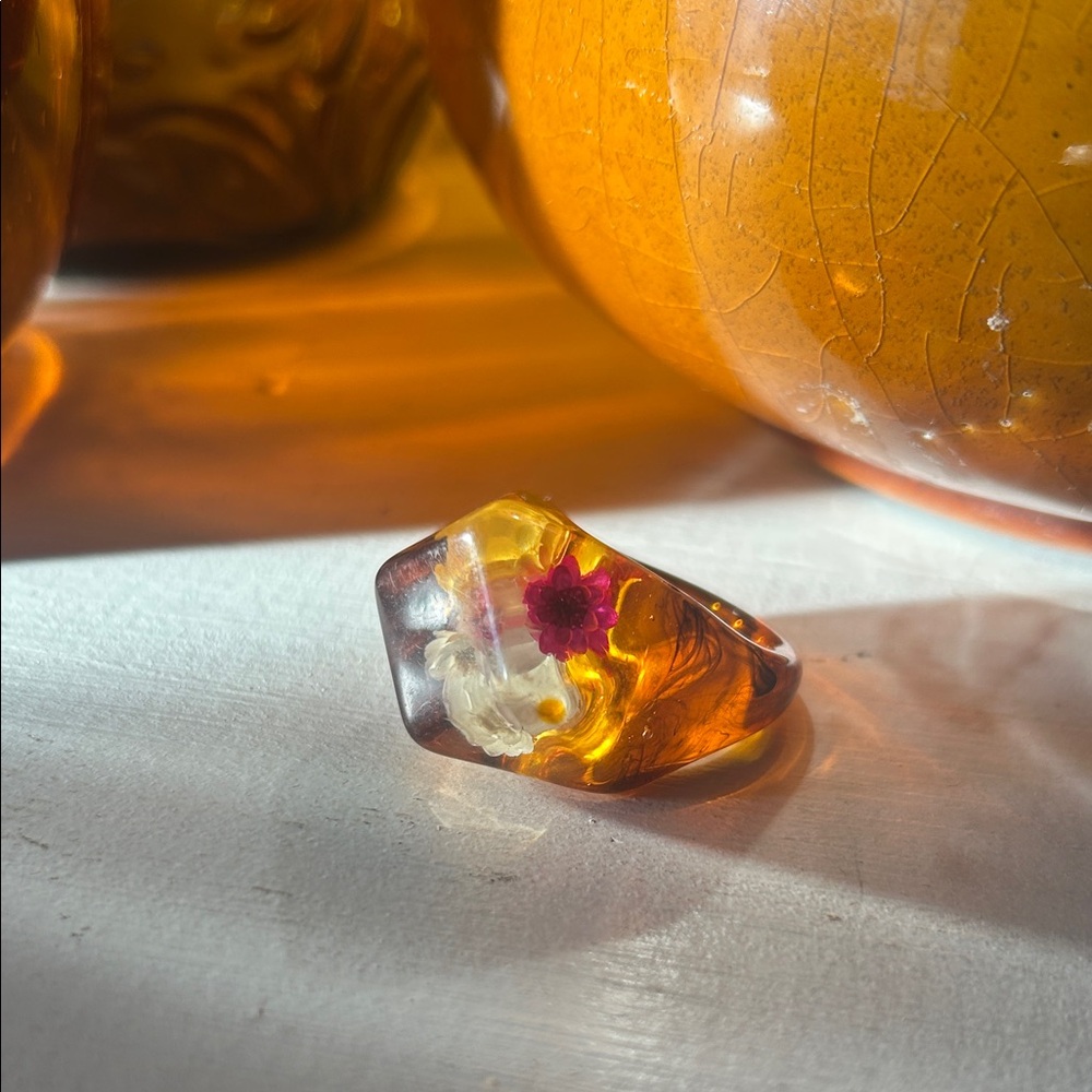 Vintage Lucite Ring with Floral Design